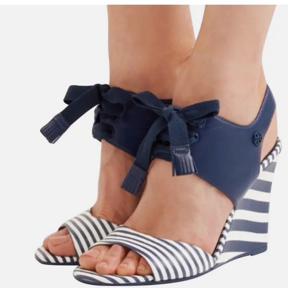 Tory Burch Shoes - TORY BURCH Maritime 100MM Wedge Sandals US 5.5 Women Nautical Stripes Shoes NEW